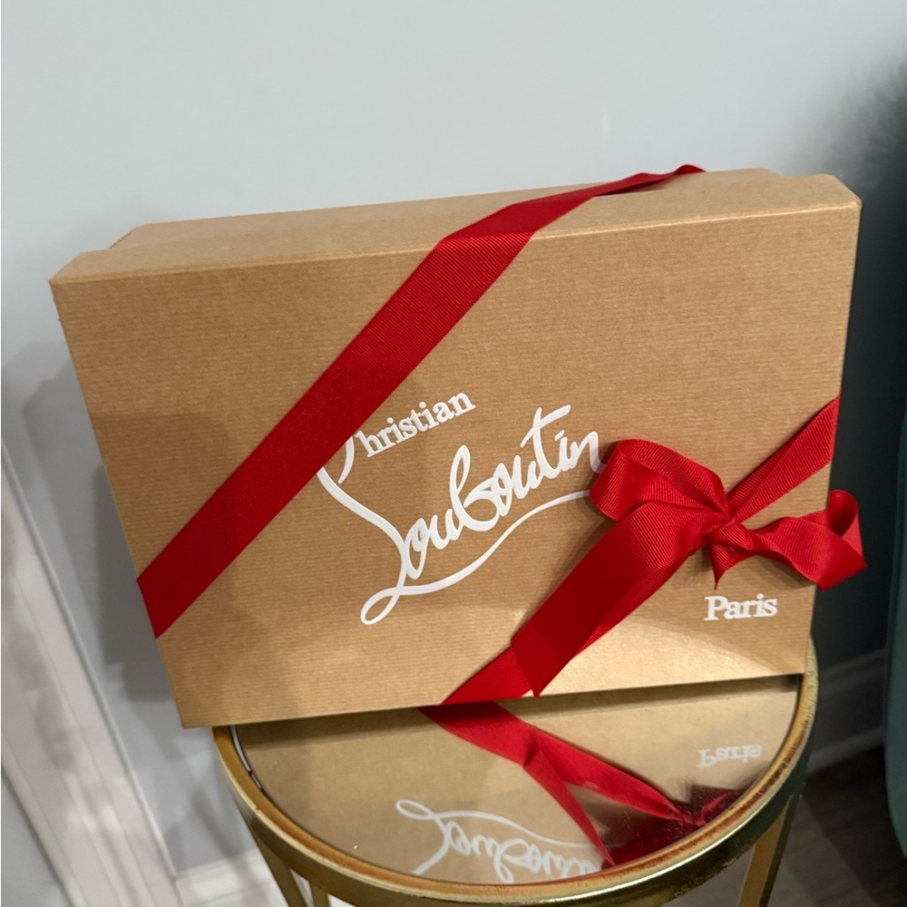 Christian Louboutin Tan Box with Red Ribbon